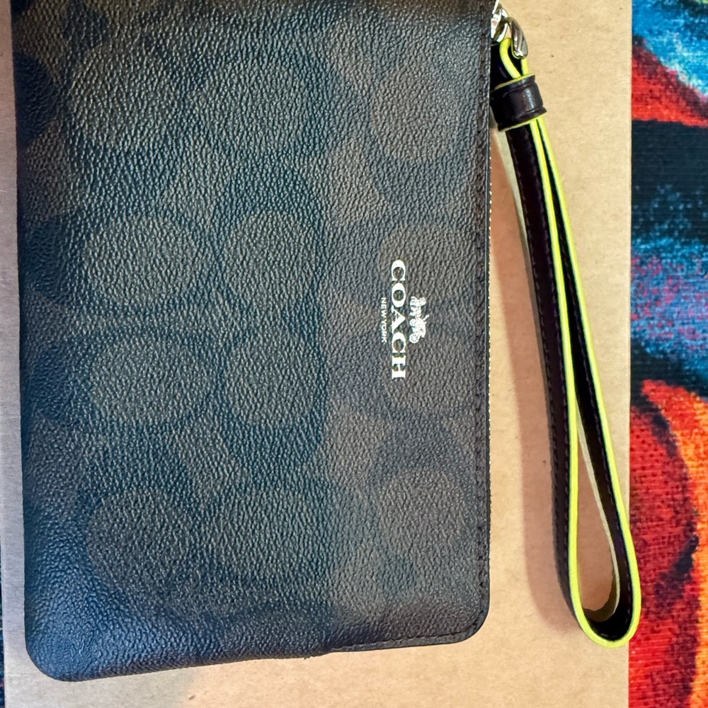 Coach Wristlet with Neon Yellow Trim